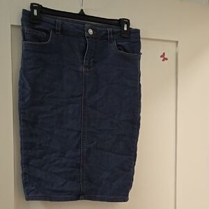Blue Denim Knee-Length Pencil Skirt